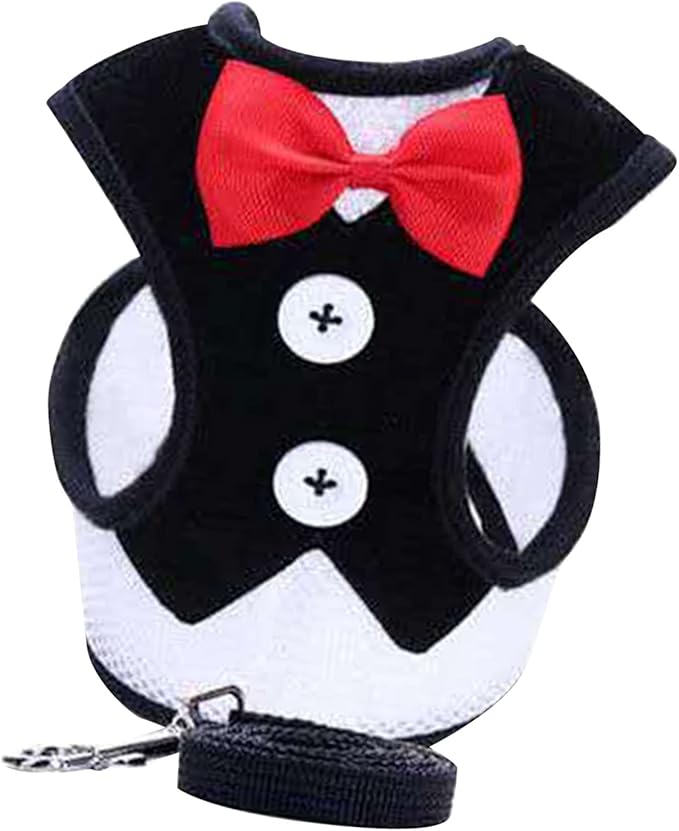 Dog Harness Leash, Breathable Fabric Bow Tie Harness Set, Colorful Sturdy, for Medium Large Dogs Walking Pet Supplies (M)