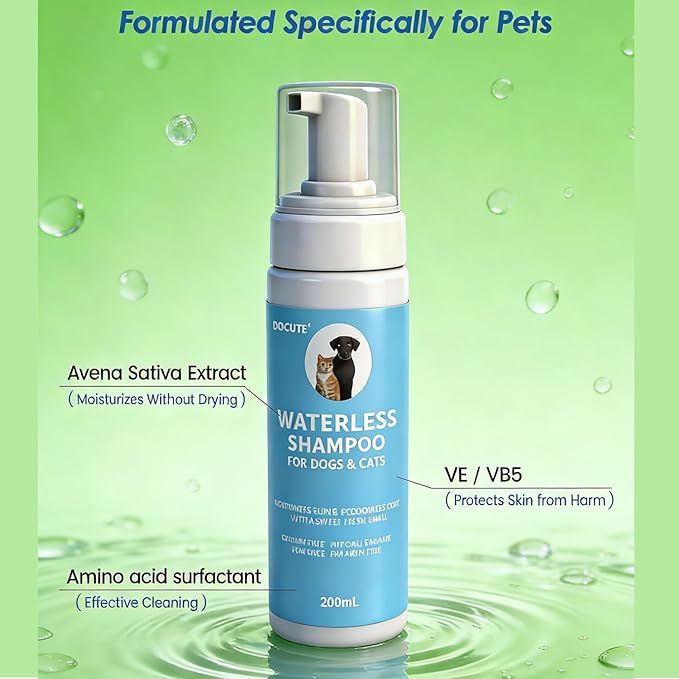 Waterless Cat Shampoo with Brush, Cat Bath No Rinse Dry Foam, Reduce Itchy Skin Shedding and Odor Control, Cats Kitten Shampoo