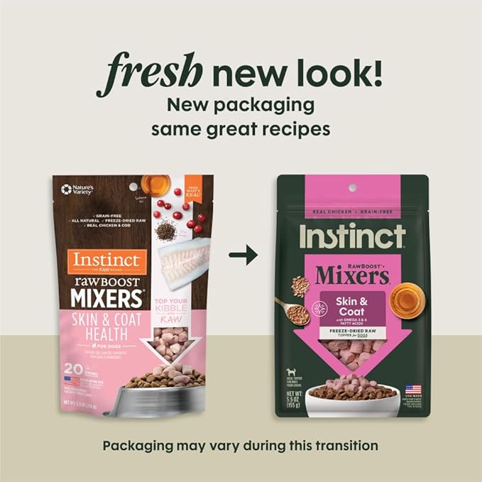 Instinct RawBoost Functional Mixers, Freeze Dried Dog Food Topper, Grain-Free, Real Chicken - Skin & Coat Health, 5.5 oz. Bag
