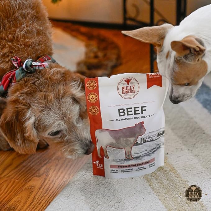 Bully Bunches Freeze Dried Beef Liver Dog Treats - Made in USA, Human Grade, Natural Single Ingredient, High Protein Training Treats for Dogs & Puppies, Grain Free - 3.53 oz