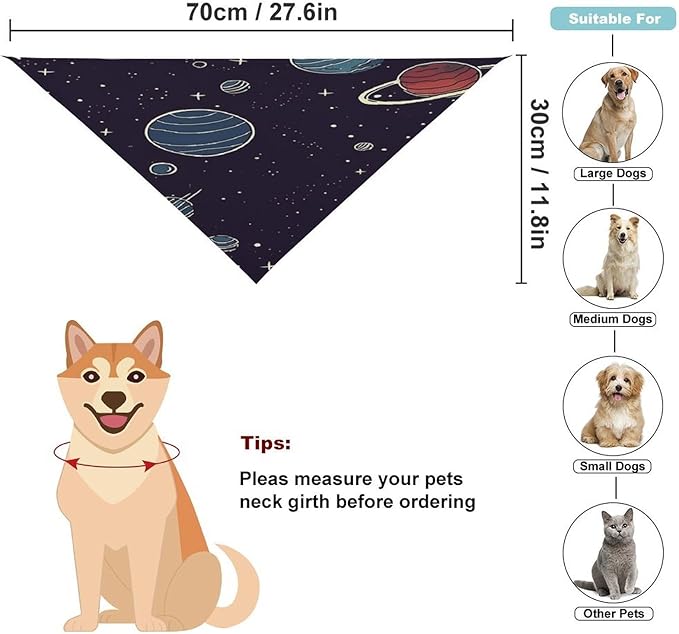 Dog Bandana Spring Pet Scarf Adjustable Triangle Space Planet Pattern Printing Dog Bib Washable Polyester Puppy Bandana for Small Medium Large Dogs Cat Birthday Party Supplies