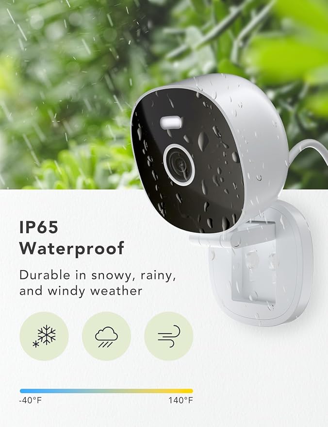 2K Security Camera Wired, Outdoor/Indoor for Home, Pet, Baby, Nanny, IP65 Waterproof Color Night Vision, White Light & Siren, Recording, Motion Detection, Works with Alexa,White-2P