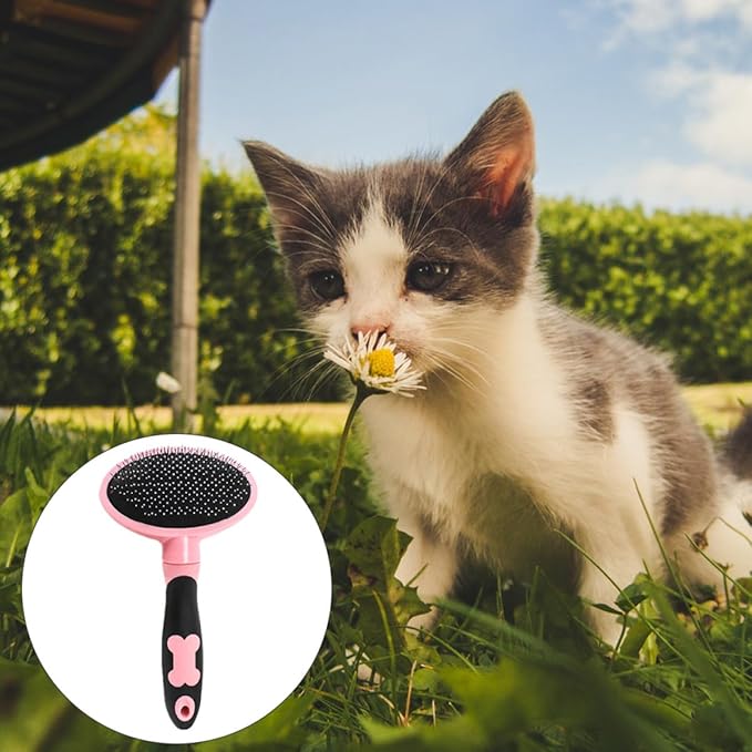 VICASKY Pet Grooming Brush and Massage Comb for Cats and Dogs, Pink Soft Bristles Hair Cleaning Tool for Fur Removal and Relaxation, Suitable for Long Hair Pets