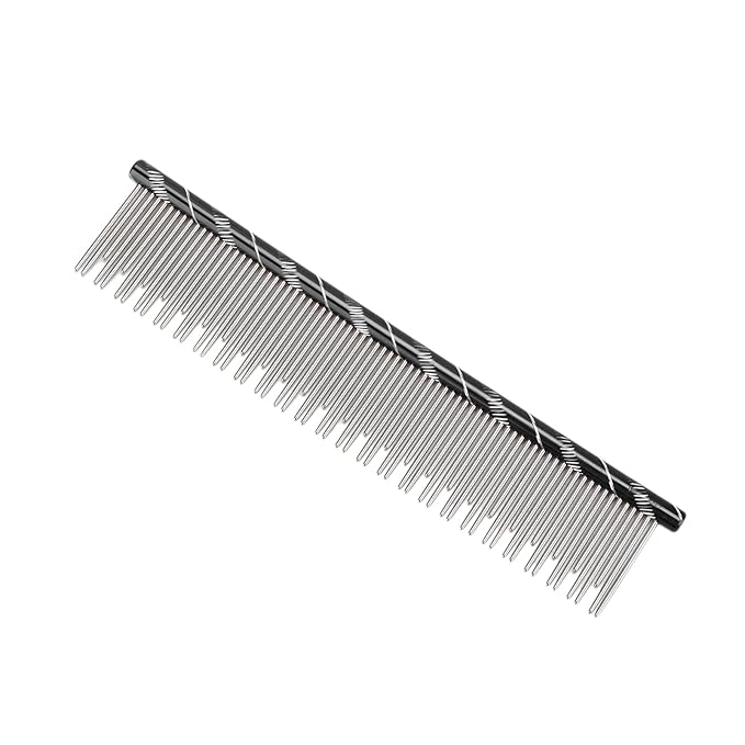 Pet Hair Removal Comb with Stainless Steel Teeth, Durable Cat Grooming Tool, 6.3 Inch Comfortable Non Slip Handle - Reusable Design, Open Knot Comb for Long and Short Haired Cats (Black Upper: