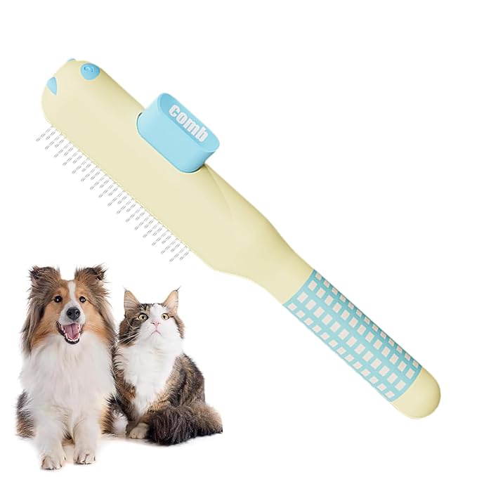 Cat Grooming Comb - Self-Cleaning Non-Slip Brush Supplies with Metal Teeth,Cat Hair Comb,for Dog Puppy Animals Indoor Home Shedding