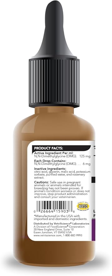 VetriScience Immunity Health Easy-Dose Liquid, Vetri DMG Immune Support Supplement for Cats and Dogs, Hypoallergenic, Support Performance, Stamina, Immune Response, DMG (Dimethylglycine), 30 ml