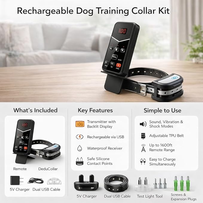 Wireless Dog Fence System for 2 Dogs, Electric Dog Fence with LCD Screen, Adjustable Warning Strength, Range 50-999ft, Rechargeable Wireless Pet Fence, Dog Perimeter Collar
