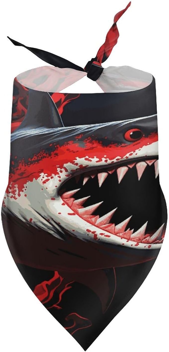 Dog Bandana Spring Pet Scarf Adjustable Triangle Red-Black Shark Printing Dog Bib Washable Polyester Puppy Bandana for Small Medium Large Dogs Cat Birthday Party Supplies