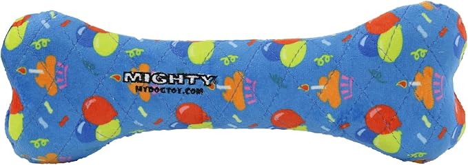 MIGHTY- NO Stuff Bone– Squeaky Plastic Core. 2-in-1 Toy. Made Durable, Strong & Tough. Interactive Play Dog Toy (Tug, Toss & Fetch). It Floats. (Celebration, Large 2 Pack)