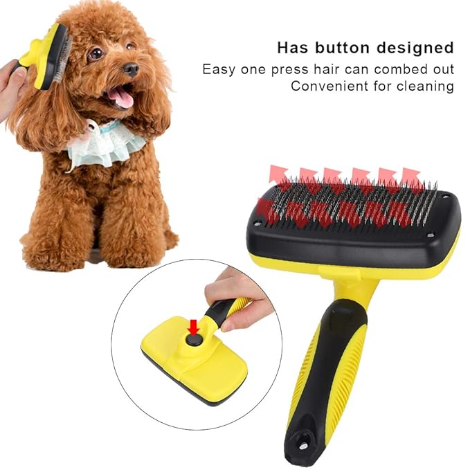 Pet Open Knot Comb for Cats Dogs, Dense Steel Needle Grooming Tool, Scalable Automatic Hair Removing Brush with Ergonomic Handle, Professional Pet Grooming Supplies for Long Haired