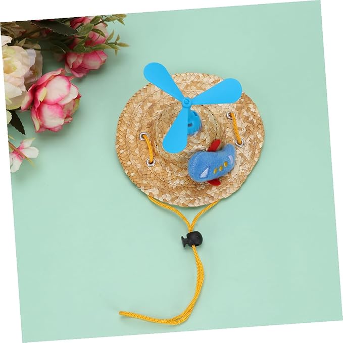 Lurrose Pet Straw Hat Woven Straw Cap with Airplane Prop, Large Size Cute Photo Accessory for Dogs, Funny Decorative Pet Supplies for Home and Outdoor Use