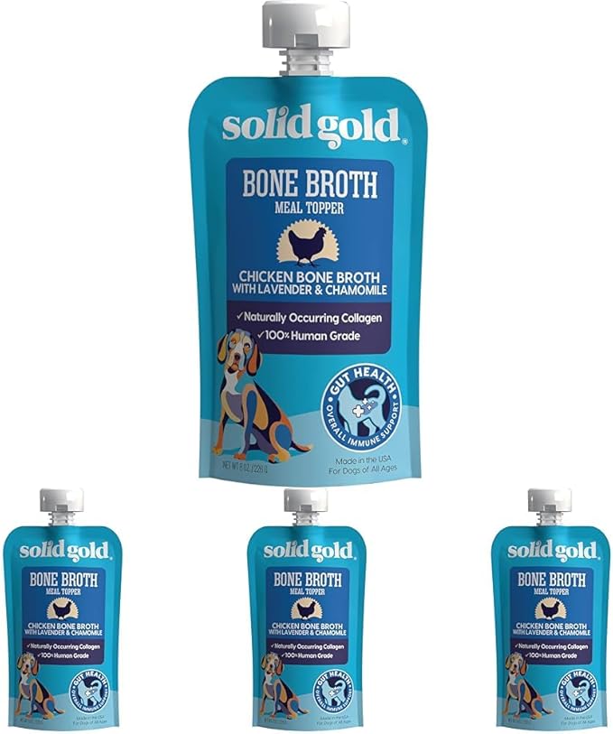 Solid Gold Chicken Bone Broth for Dogs - Grain Free Dog Food Topper Rich in Collagen and Superfoods - Nutrient Dense Dog Gravy Topper for Dry Food - Promotes Gut Health and Hydration - Single