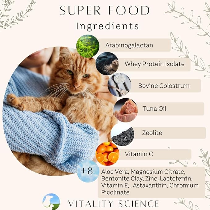 Vitality Science Super Food for Cats | High Potency Multi-Vitamin and Mineral Supplement | Increases Energy and Vitality | 100% Natural (98g)