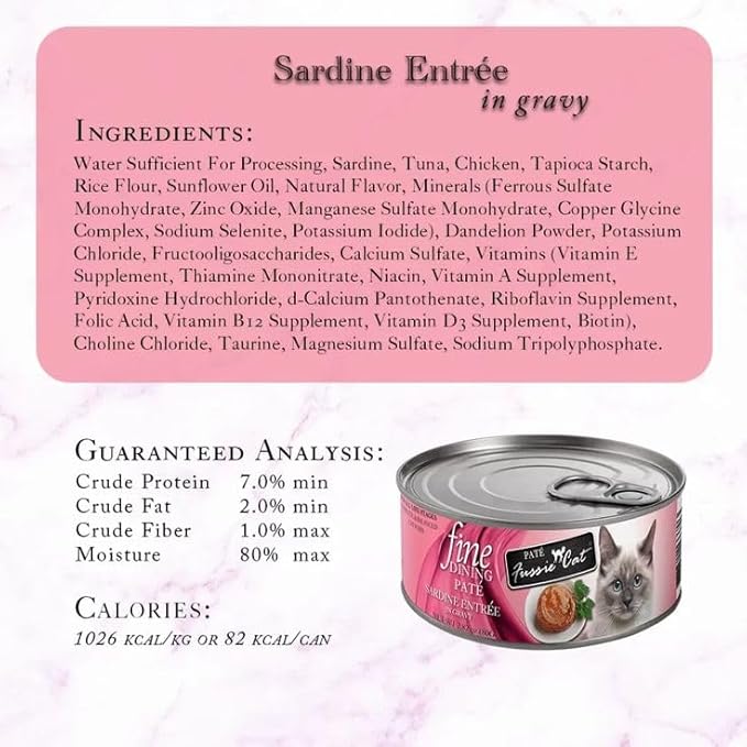 Felicia's Fabulous Finds Fine Dining Pate Wet Cat Food in 4 Flavor: 3 Tuna with Shrimp, 3 Mackerel, 3 Sardine & 3 Oceanfish with Salmon (12 Cans Total, 2.82 Ounces Each) Plus Silicone Lid