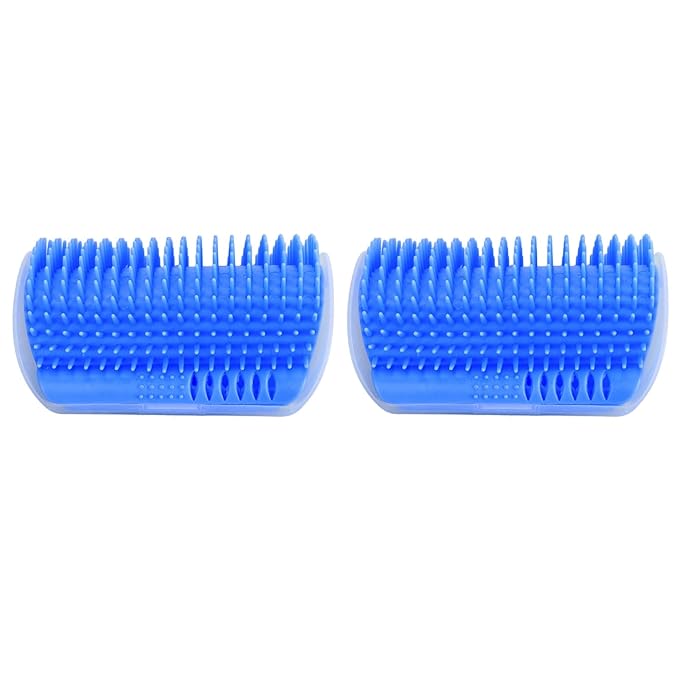2PCS Self Grooming Cat Brush Interactive Toy Soft Cat Wall Corner Scratcher Massage Combs with Catnip (Blue)