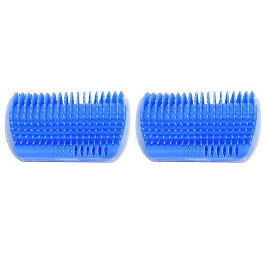 2PCS Self Grooming Cat Brush Interactive Toy Soft Cat Wall Corner Scratcher Massage Combs with Catnip (Blue)