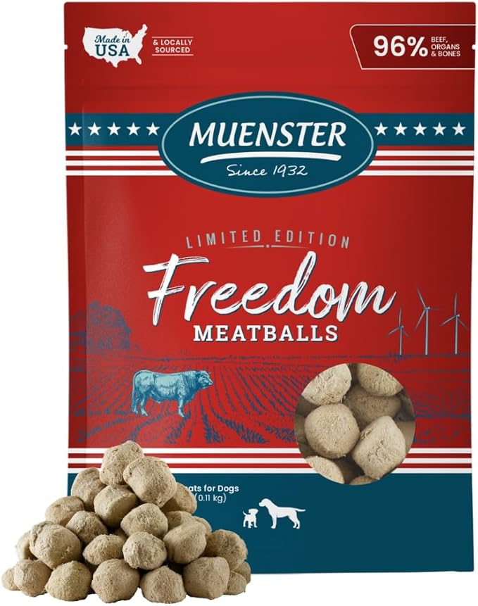 Muenster Freeze Dried Beef Meatball Dog Treats (4oz) - Grain Free, Made in USA