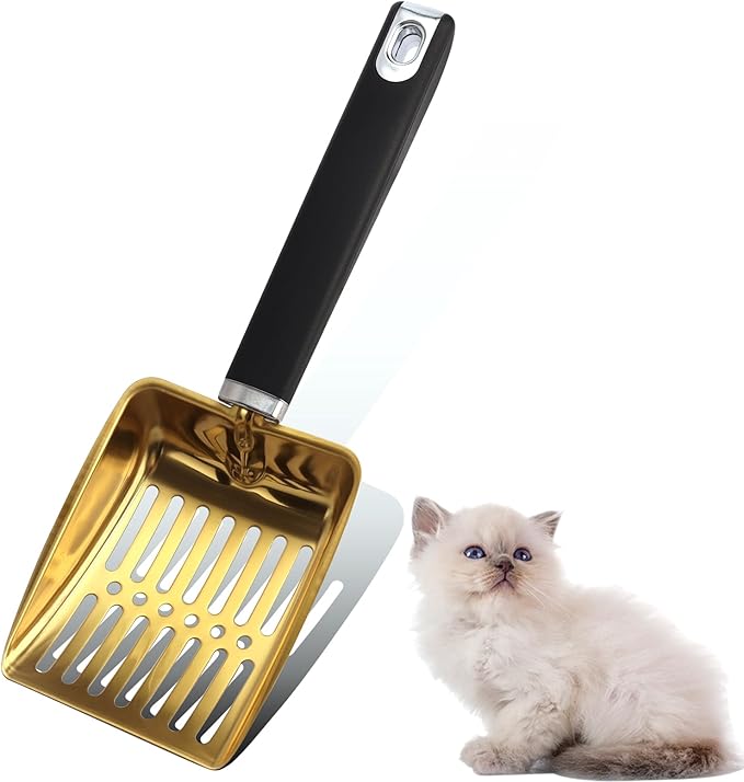Cat Litter Scoop,Metal Cat Litter Scoop,Stainless Steel cat Litter Scoop with Non-Slip Handle,Poop Sifting,Kitten Pooper Lifter,for Litter Box
