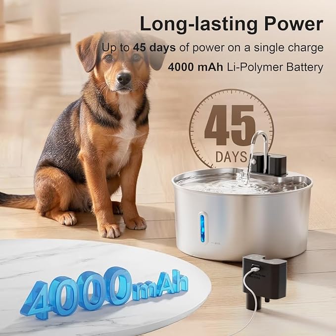 Casfuy PWL-009 Wireless Smart 3 Water Modes Stainless Steel Dog Water Fountain, 237-oz