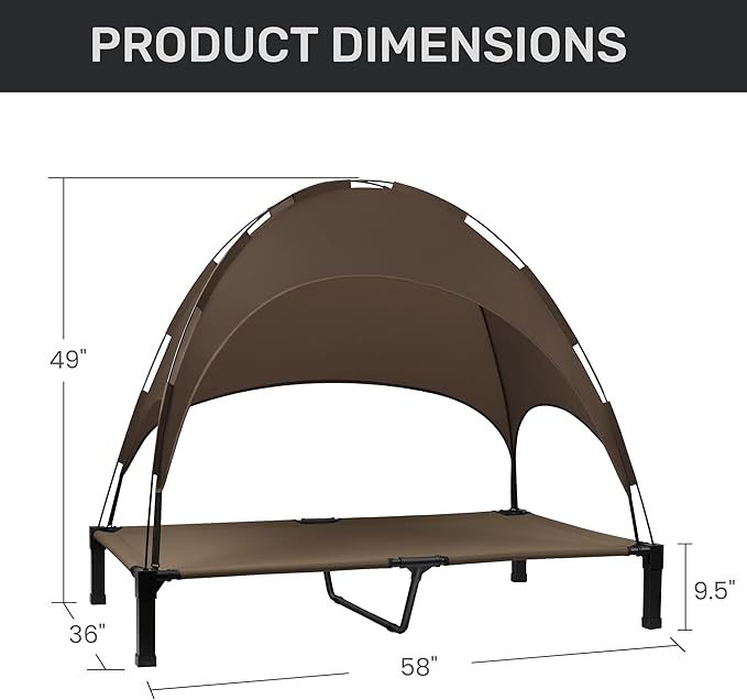 Heeyoo Elevated Dog Bed with Canopy, Portable Dog Cot with Removable Shade Tent, Outdoor Raised Pet Cot Cooling Bed for Dogs