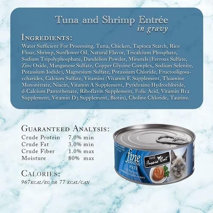 Felicia's Fabulous Finds Fine Dining Pate Wet Cat Food in 4 Flavor: 3 Tuna with Shrimp, 3 Mackerel, 3 Sardine & 3 Oceanfish with Salmon (12 Cans Total, 2.82 Ounces Each) Plus Silicone Lid