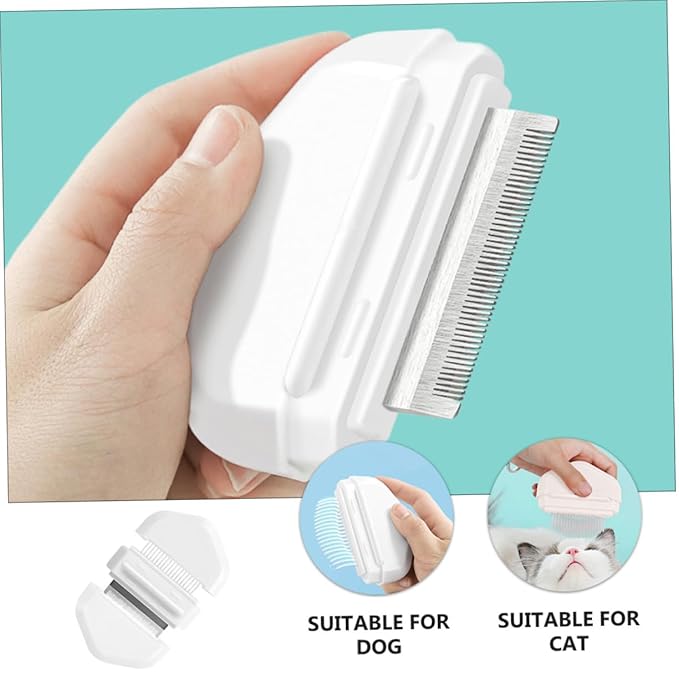 Mikikit Cat Grooming Brush Pet Comb for Shedding Massage Stainless Steel Bristles Easy One-button Operation