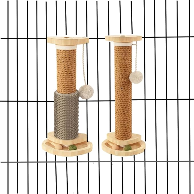 SHENGOCASE 2-Pack Cat Scratching Post with Track Ball Toys for Crate Cage, Cage Mounted with Self Groomer and Massager, Kennel Playpen Accessories