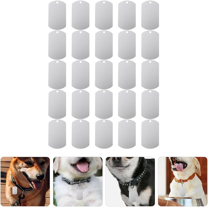 Kichvoe 25pcs Aluminum Dog Tags Blank Engraving Id Tags 38x25mm Silver Metal Pet Supplies for Dogs and Puppies Collar Accessories