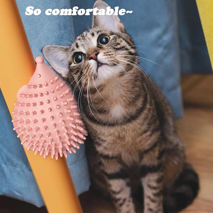 4.5in Cat Grooming Wall Mount - Corner Face Scratcher and Massage Comb for Cat and Dog (Pink)