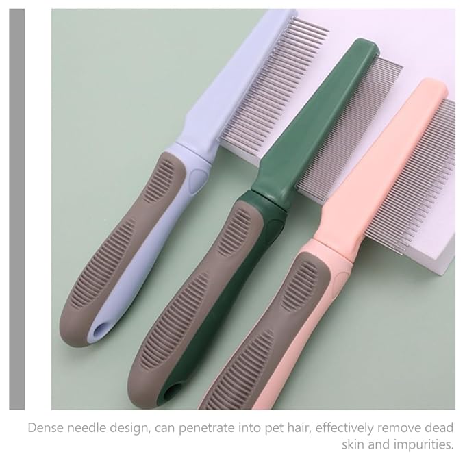 Dog Cat Grooming Comb with 78 Fine Teeth, Olive Green Dematting Comb for Removing Loose Fur and Tangles, Wear-Resistant Portable Pet Grooming Tool for Dogs and Cats