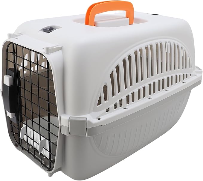AYNEFY Dog Travel Supplies Easy to Assemble Portable Dog Carrier with Ample Space and Excellent Ventilation for Outdoor Travel and Vet Visits Plastic Pet Carrier (Grey)