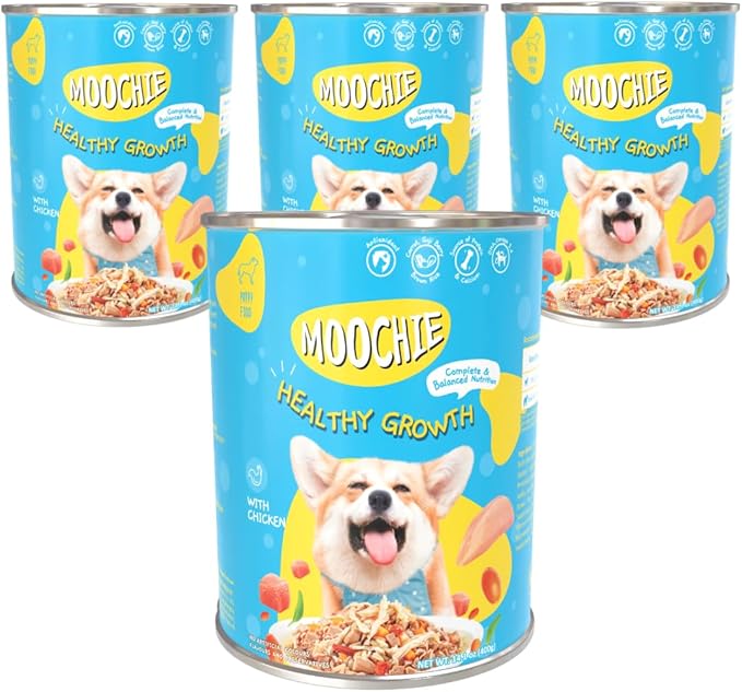 MOOCHIE Healthy Growth Wet Puppy Food - Chicken & Beef Liver - Grain Free - No Artificial Flavors or Preservatives - 4 × 14.10 oz cans