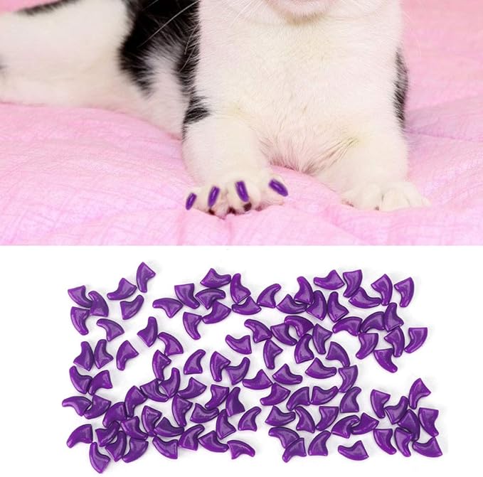 Zerodis Cat Claw Grooming Set, Soft PVC Cat Nail Cover, Claw Caps for Kittens and Cats, Prevent Scratches on Furniture with 100Pcs Available in Green and Purple (S)
