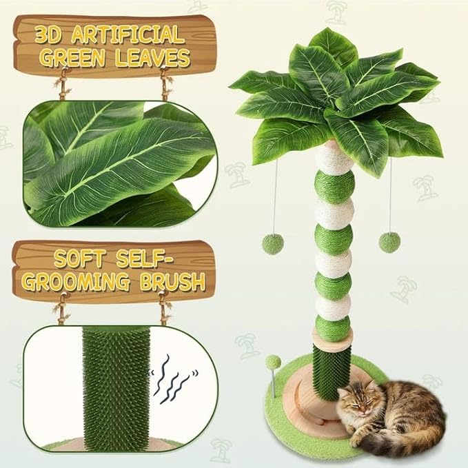 Cat Scratching Post,41'' Tall Cat Tree 3.8'' Diameter Sisal Rope Scratching Posts for Indoor Cats Adults,Cat Scratcher Ball with 360° Rotating Hangling Ball,Wood Interactive Ball Toy for Cats Kittens