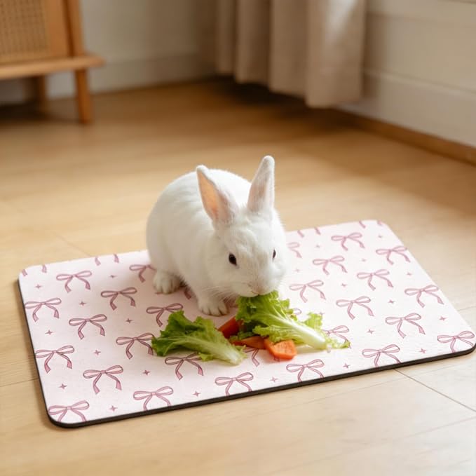 GLOBLELAND Pink Bow Pet Food Mat for Floors 11.8×20 inch Dogs Food Mats Absorbent Dog Bowl Mat Quick Dry Dog Cat Pet Placemats Pets Supplies for Water Dispenser