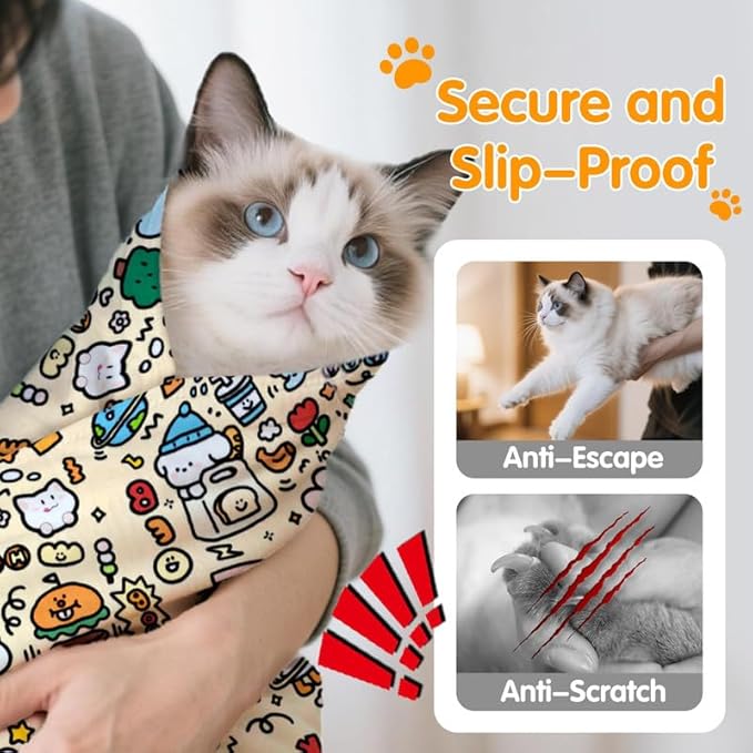 Cat Grooming Wrap, Cat Grooming Supplies, Cat Wrap for Cutting Nails, Self-Adhesive Grooming Bag Restraint for Nail Clipping, Medicine Taking