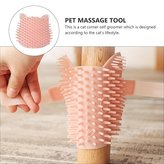 Homoyoyo Cat Massage Comb Silicone Self-scratching Corner Grooming Brush for Cats, Large Pink, Dual-use for Wet and Dry Fur, Pet Hair Removal and Massage Tool