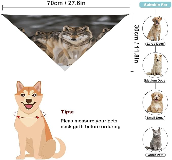 Dog Bandana Spring Pet Scarf Adjustable Triangle Pack of Wolves Printing Dog Bib Washable Polyester Puppy Bandana for Small Medium Large Dogs Cat Birthday Party Supplies
