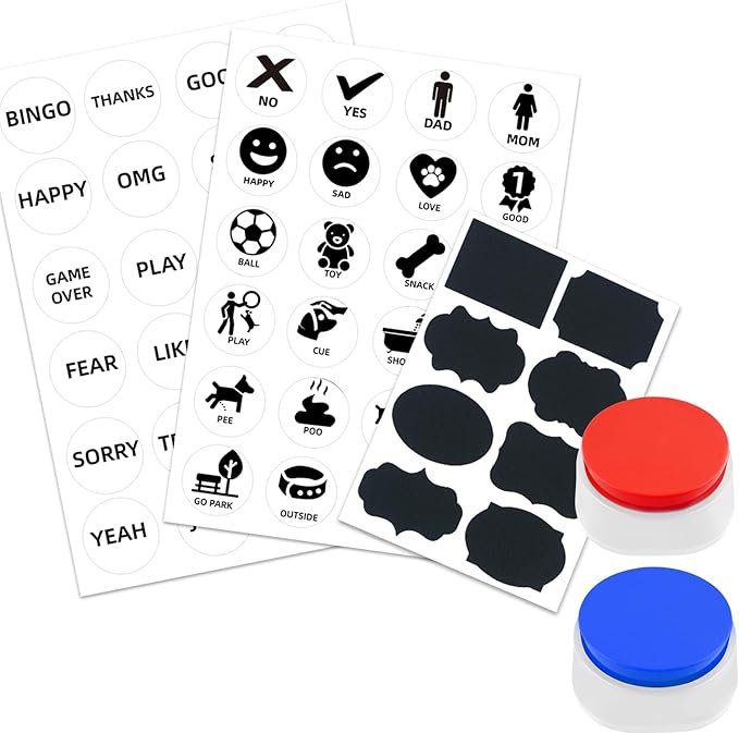 Rechargeable Dog Buttons for Communication Voice Recording Buttons for Pets Cats Dog Training Talking Buttons Sound Button Recordable Answer Buzzer (4 Packs, Red+Yellow+Blue+Green)