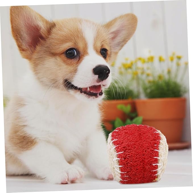 DOITOOL 2pcs Dog Tennis Balls for Dogs Pet Chew Natural Loofah Material Sturdy Puppy Chewing Training Supplies Interactive Outdoor Play Random Color