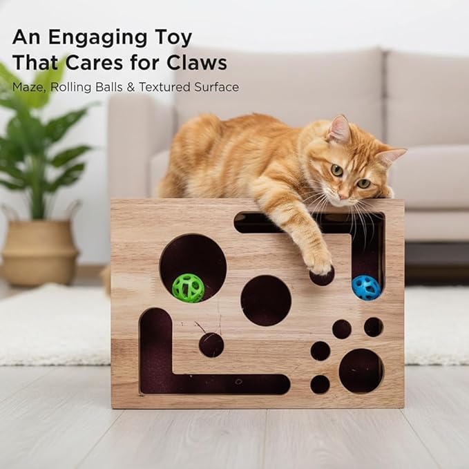 Cat Scratch Puzzle Enrichment Box-Wooden Sandpaper Surface for Indoor Cats