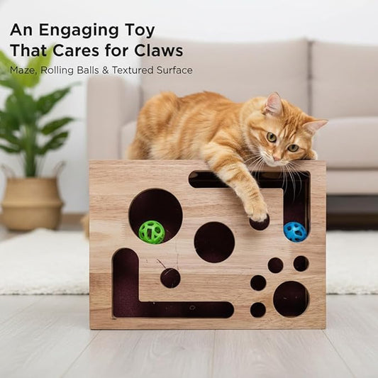 Cat Scratch Puzzle Enrichment Box-Wooden Sandpaper Surface for Indoor Cats