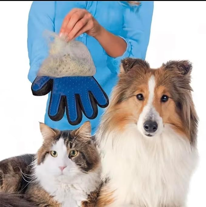PET GLOVE, Blue and Black Deshedding Brush, Silicone Hair Removal Tool for Dogs and Cats, Professional Massage Mitt