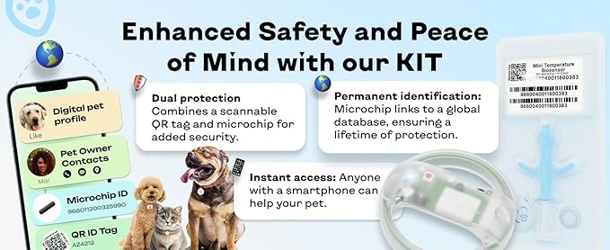 Microchip Scanner - RFID Reader - Chip Pet Scanners with Registration and Temperature Monitoring Seamless Animal ID Integration for Animals, Dogs, Cats, Puppy, Kitten
