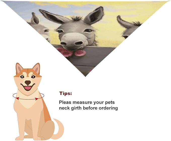 Dog Bandana Spring Pet Scarf Adjustable Triangle Donkey and Flower Printing Dog Bib Washable Polyester Puppy Bandana for Small Medium Large Dogs Cat Birthday Party Supplies