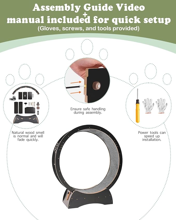 43.3" Cat Exercise Wheel for Large Indoor Cats, Black Cat Running Wheel with 2 Replacement Carpets, Silent Cat Treadmill with Locking Mechanism, Sturdy Cat Fitness Furniture for Cats up to 25 lbs