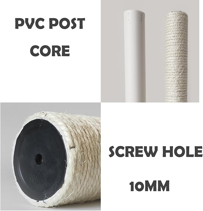 2Pcs M10 Cat Tree Replacement Post - 10mm Bolt Sisal Cat Scratching Post Replacement Pole DIY M10 Bolt Sturdy PVC Tubes Screws Included (4.72 * 15.7")