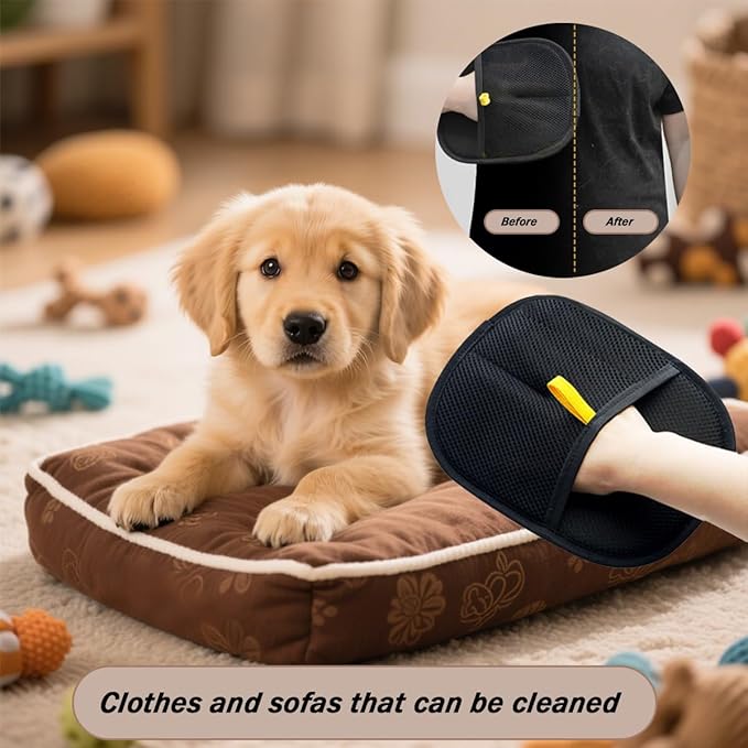 Pet Hair Remover Gloves, 2025 Upgraded Cat Dog Grooming Gloves Pet Hair Remover Electrostatic Gloves, Cat & Dog Reusable Hair Removal Tool for Couch, Furniture, Carpet, Car Seat (Yellow-1pc)