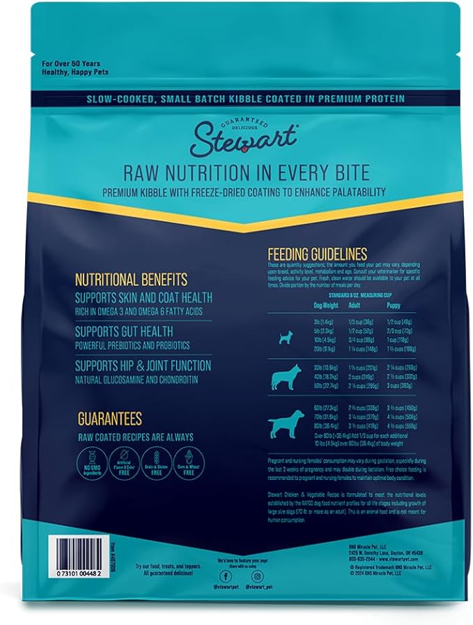 Stewart Raw Coated Dog Food, Chicken & Vegetable Recipe, 10 Pound Bag, Freeze Dried Chicken Liver Powder Coating