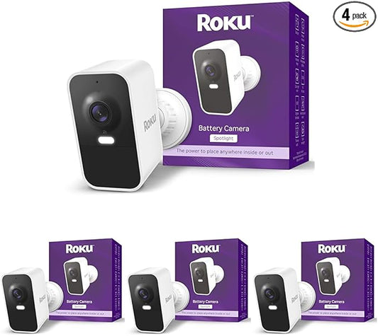 Roku Battery Camera for Home Security - New 2025 Weather-Resistant Indoor & Outdoor Wireless Camera & Pet Monitor with 1080p HD & Two-Way Audio - Rechargeable, Motion Detection & Wi-Fi (Pack of 4)